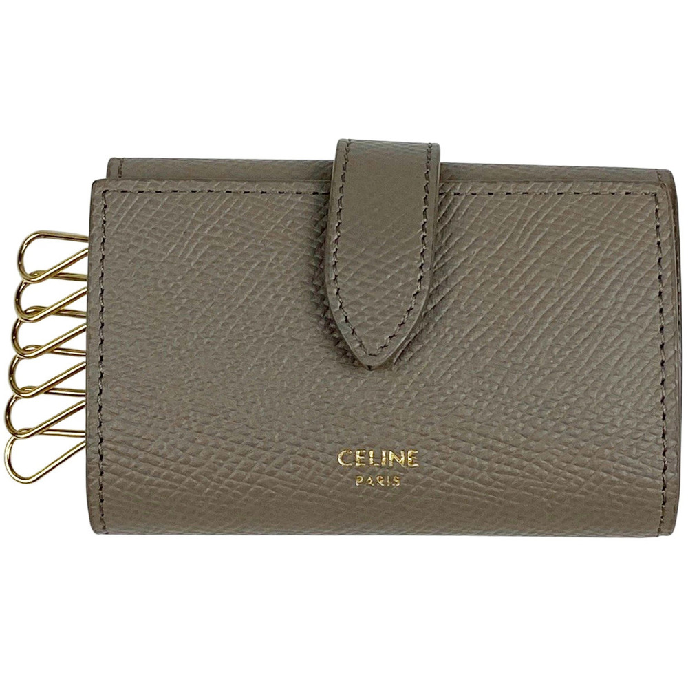 Celine Key Case Wallet Leather Greige Gray